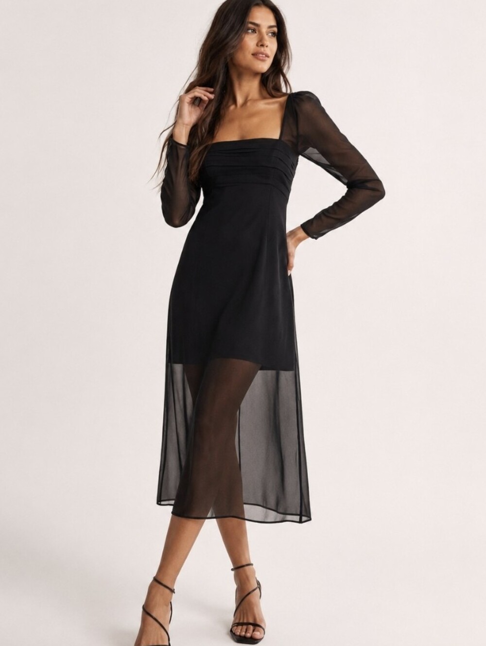 Abercrombie & Fitch Emerson Black Chiffon Sheer Midi Dress Long Sz XS $120 NWT